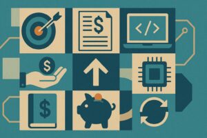 Image with financial icons, such as a piggy bank, bullseye target, dollar sign, and a ledger, along with a programming icon to connote engineering. All of this is to support the article titled, "11 Important Personal Financial Tips Every Engineer Must Know."